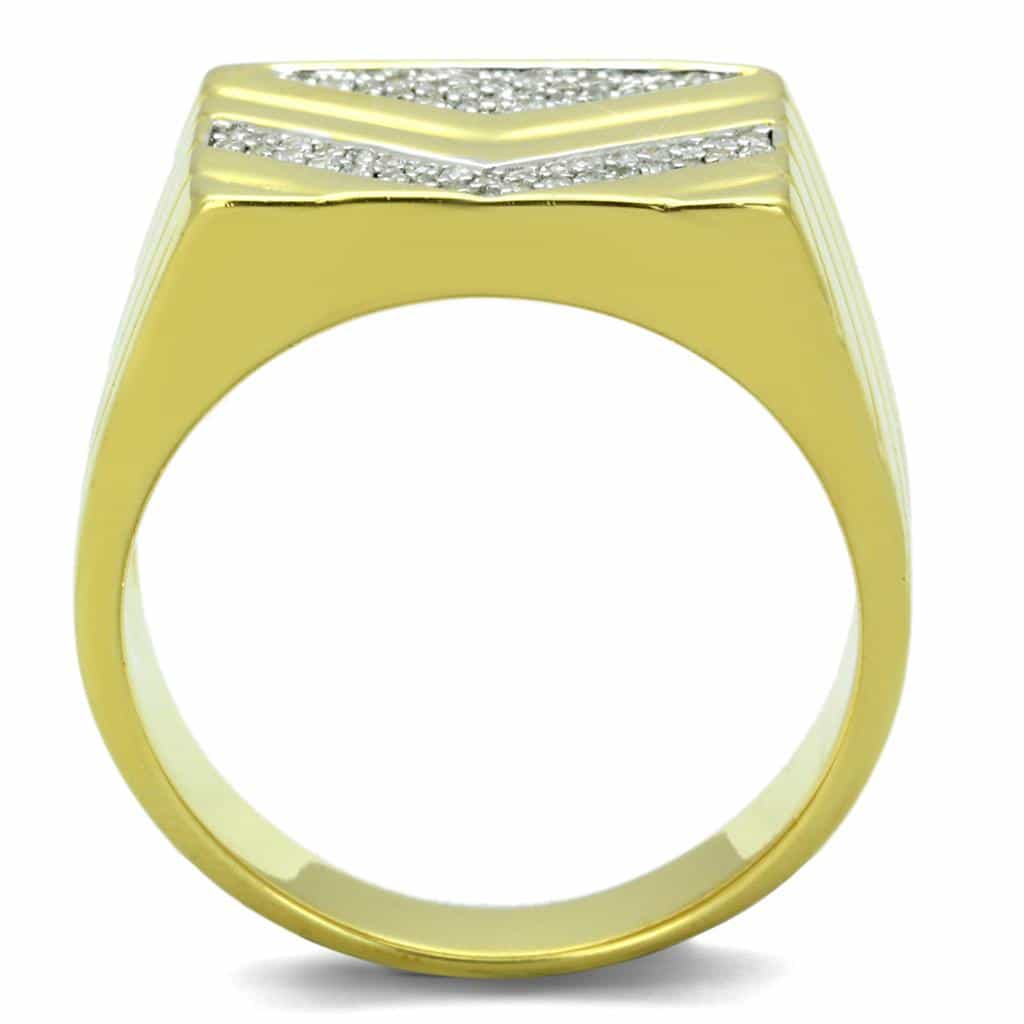 Sterling Silver Gold Two Tone CZ Pave Chevron V Wide Ring view 3