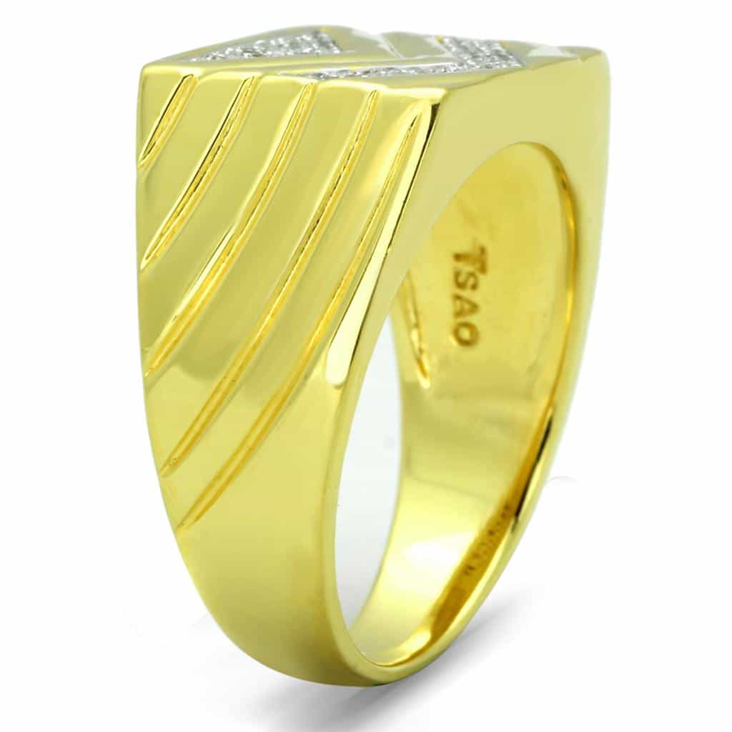 Sterling Silver Gold Two Tone CZ Pave Chevron V Wide Ring view 4