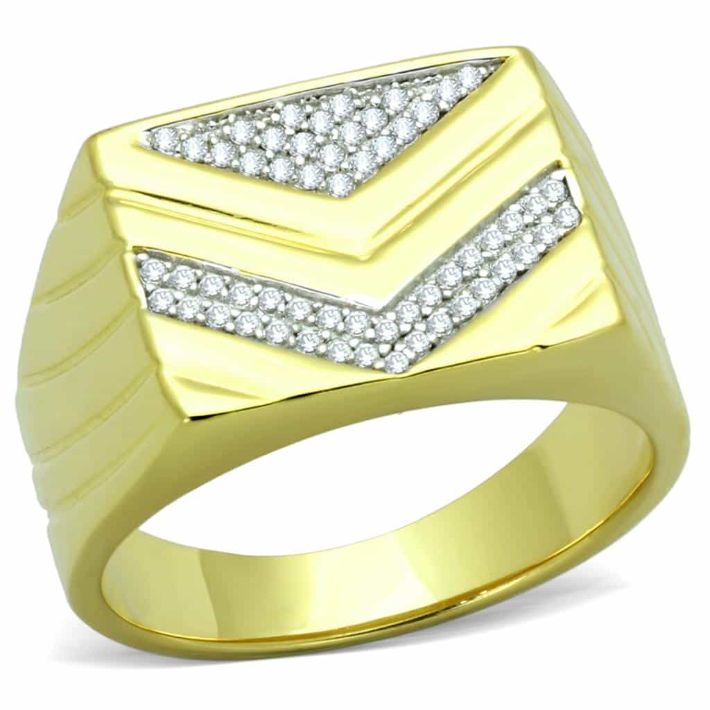 Sterling Silver Gold Two Tone CZ Pave Chevron V Wide Ring view 5