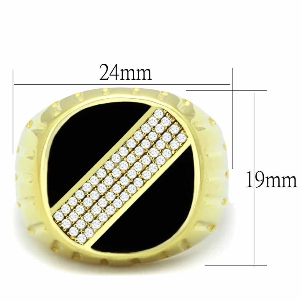 Sterling Silver Gold Two Tone Black Onyx CZ Diagonal Signet Ring view 7