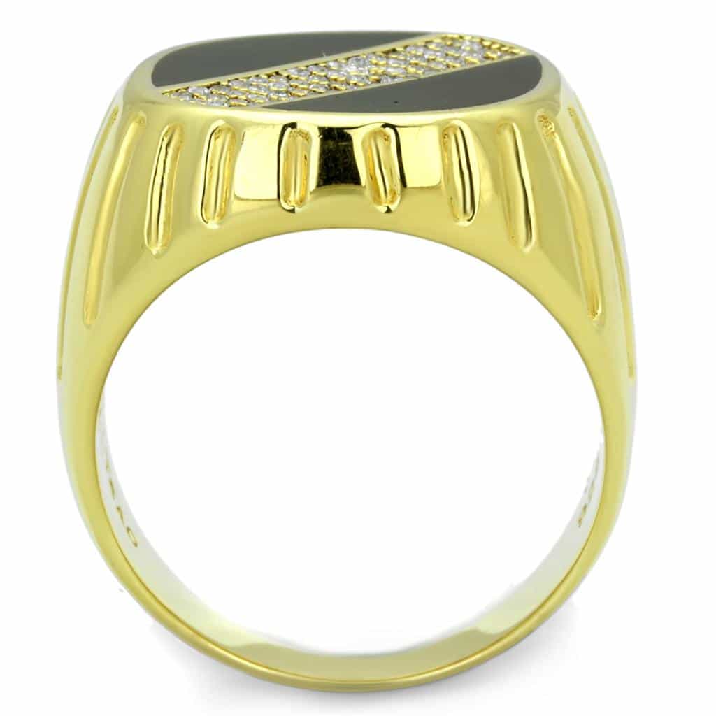 Sterling Silver Gold Two Tone Black Onyx CZ Diagonal Signet Ring view 8