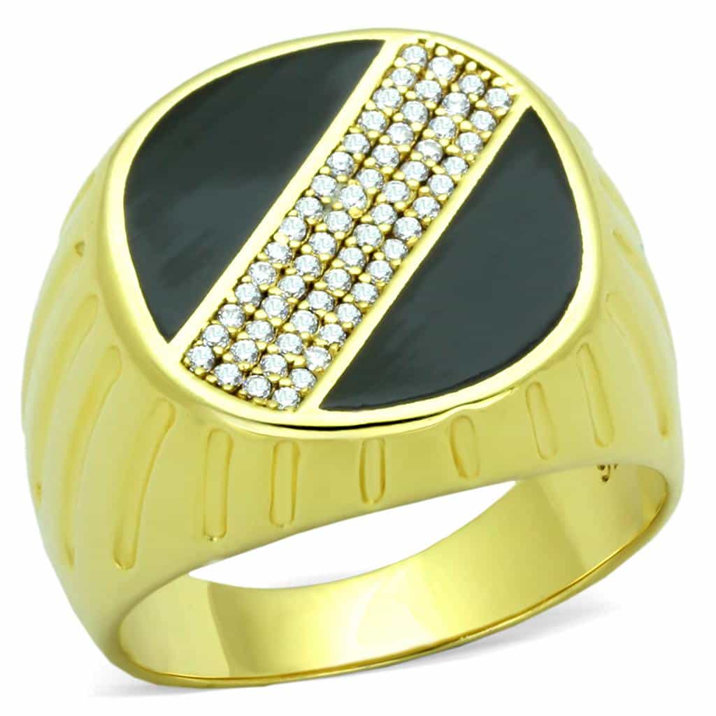 Sterling Silver Gold Two Tone Black Onyx CZ Diagonal Signet Ring view 10