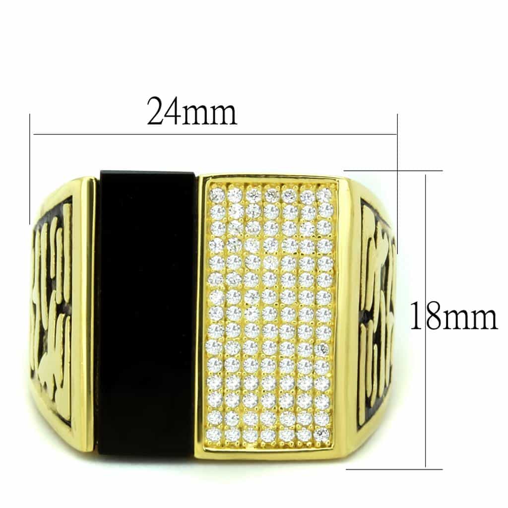 Sterling Silver Gold Two Tone Black Onyx CZ Square Signet Ring view 2