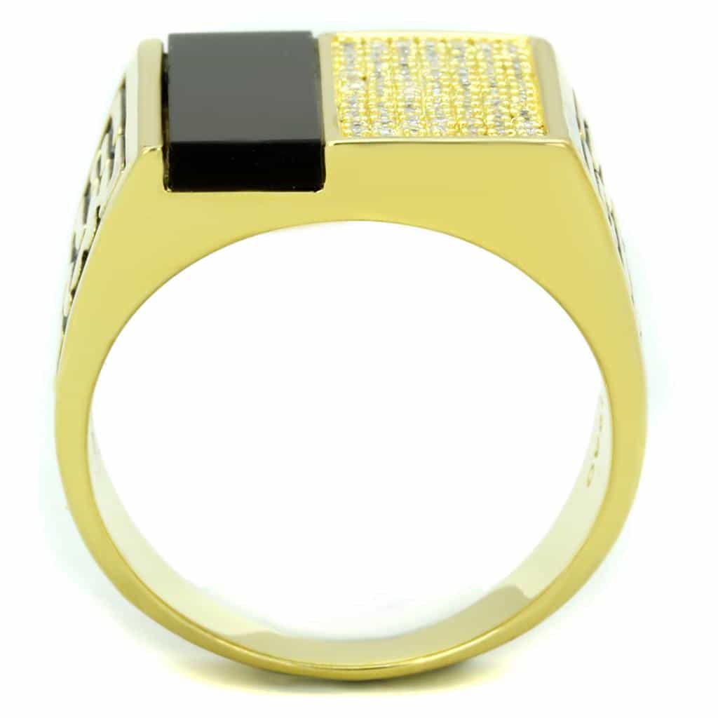 Sterling Silver Gold Two Tone Black Onyx CZ Square Signet Ring view 3