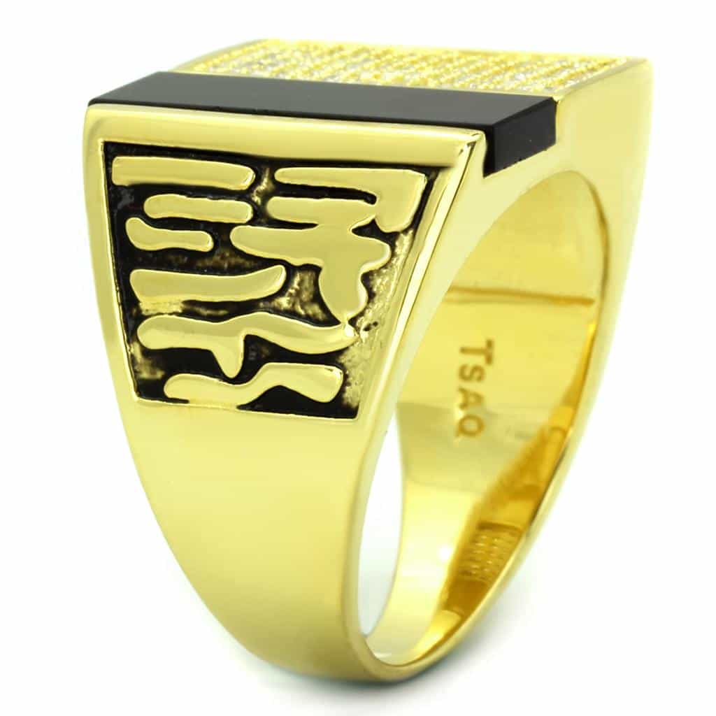 Sterling Silver Gold Two Tone Black Onyx CZ Square Signet Ring view 9