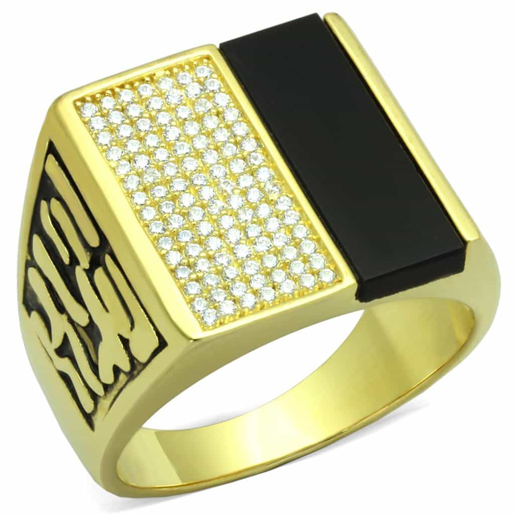 Sterling Silver Gold Two Tone Black Onyx CZ Square Signet Ring view 10