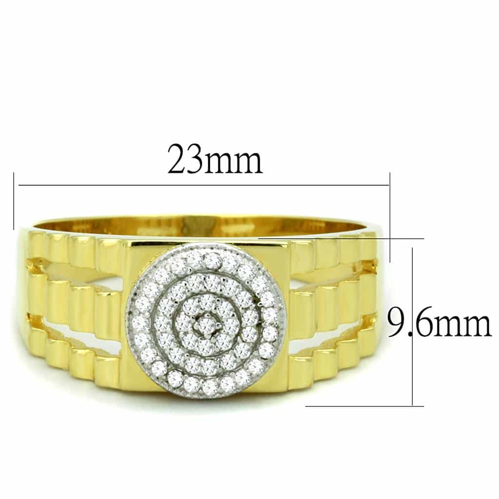Sterling Silver Gold Two Tone CZ Round Jubilee Band Signet Ring view 2