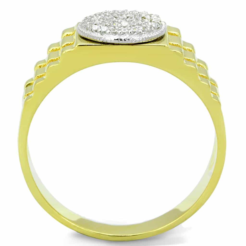Sterling Silver Gold Two Tone CZ Round Jubilee Band Signet Ring view 3