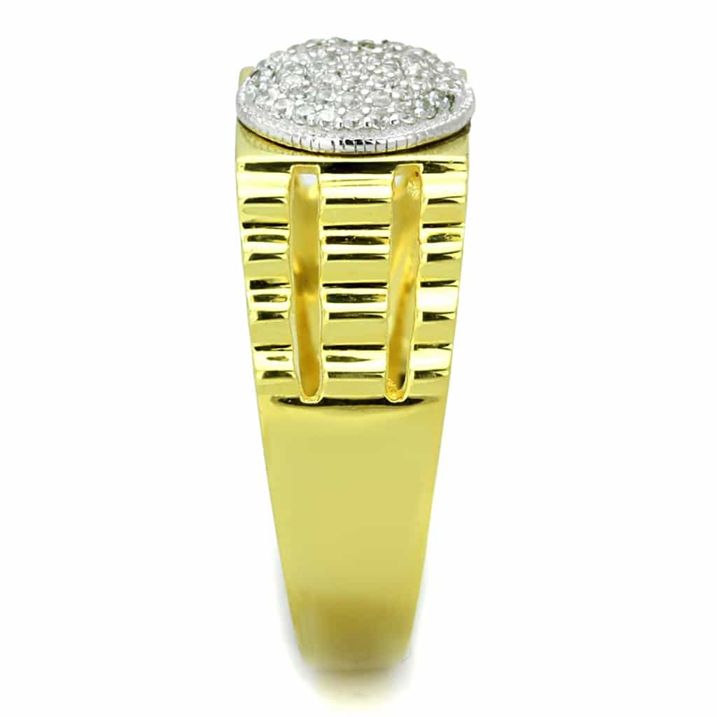 Sterling Silver Gold Two Tone CZ Round Jubilee Band Signet Ring view 4
