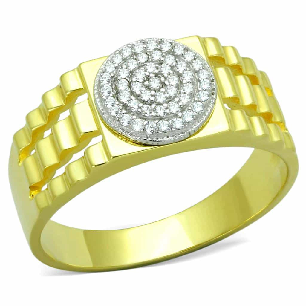 Sterling Silver Gold Two Tone CZ Round Jubilee Band Signet Ring view 5