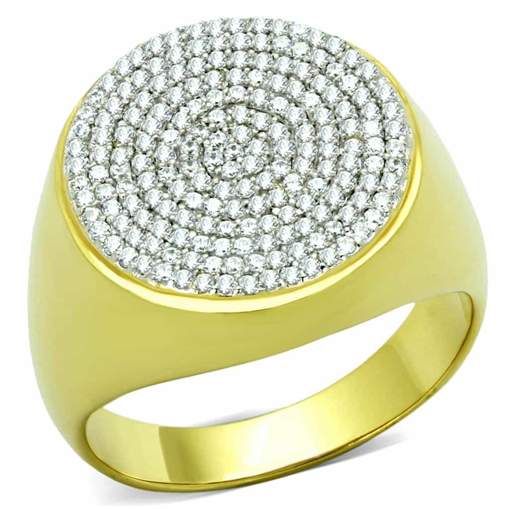 Sterling Silver Gold Two Tone CZ Pave Round Concentric Ring view 5