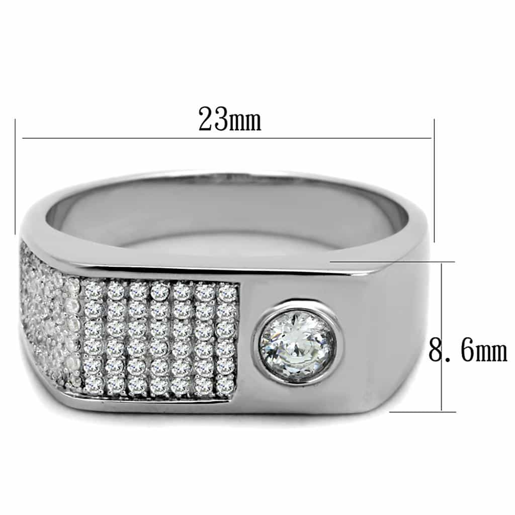 Sterling Silver CZ Round Bezel Pave Rectangle Band Ring view 8