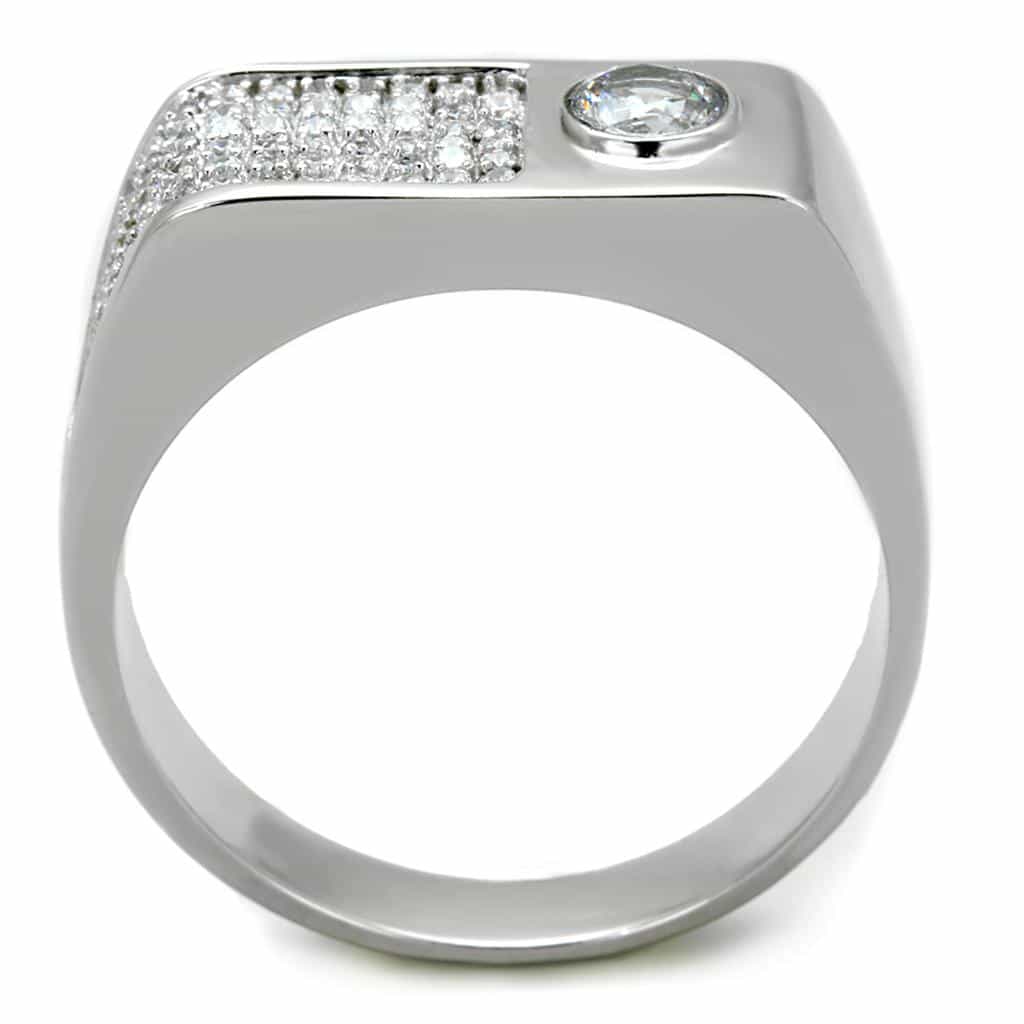 Sterling Silver CZ Round Bezel Pave Rectangle Band Ring view 9