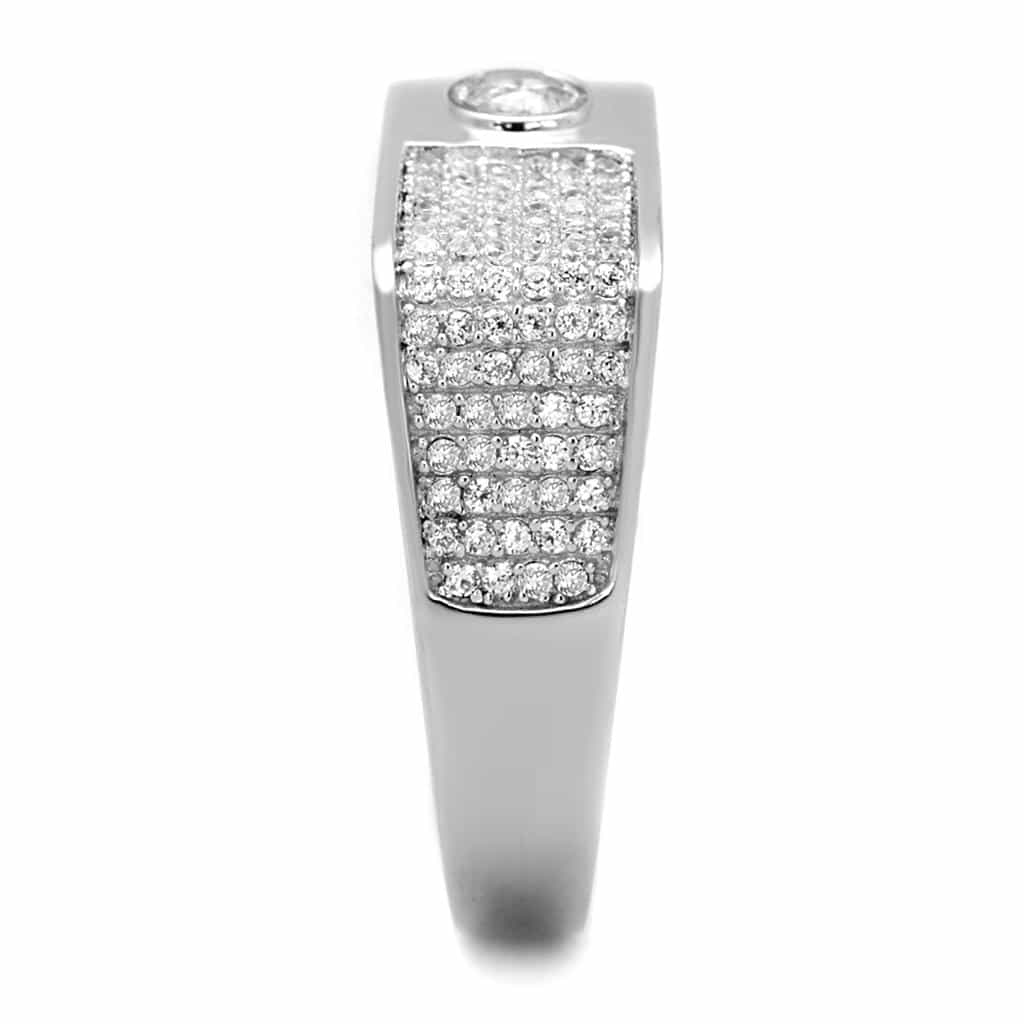 Sterling Silver CZ Round Bezel Pave Rectangle Band Ring view 10