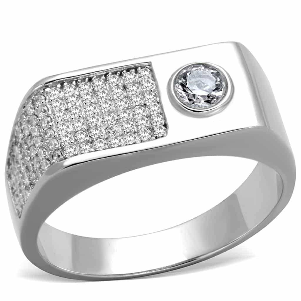 Sterling Silver CZ Round Bezel Pave Rectangle Band Ring view 11