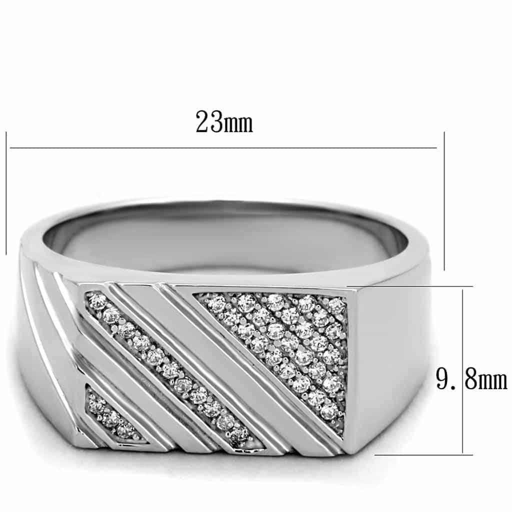 Sterling Silver CZ Pave Diagonal Stripe Signet Ring view 7