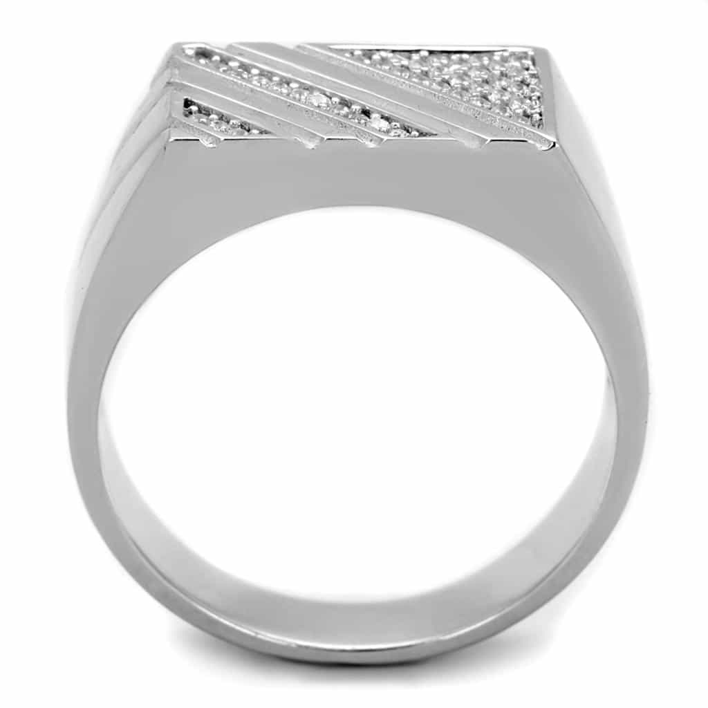 Sterling Silver CZ Pave Diagonal Stripe Signet Ring view 3
