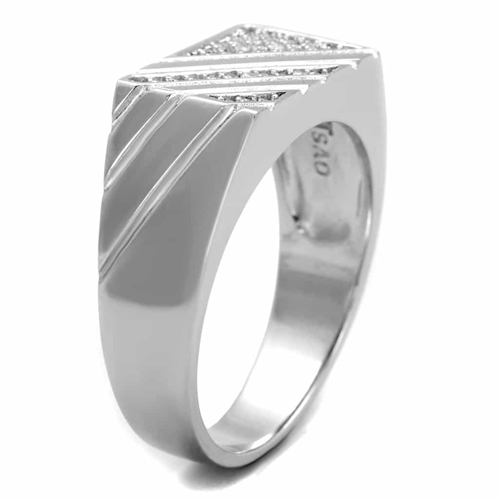 Sterling Silver CZ Pave Diagonal Stripe Signet Ring view 9
