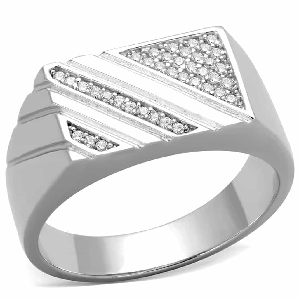 Sterling Silver CZ Pave Diagonal Stripe Signet Ring view 5