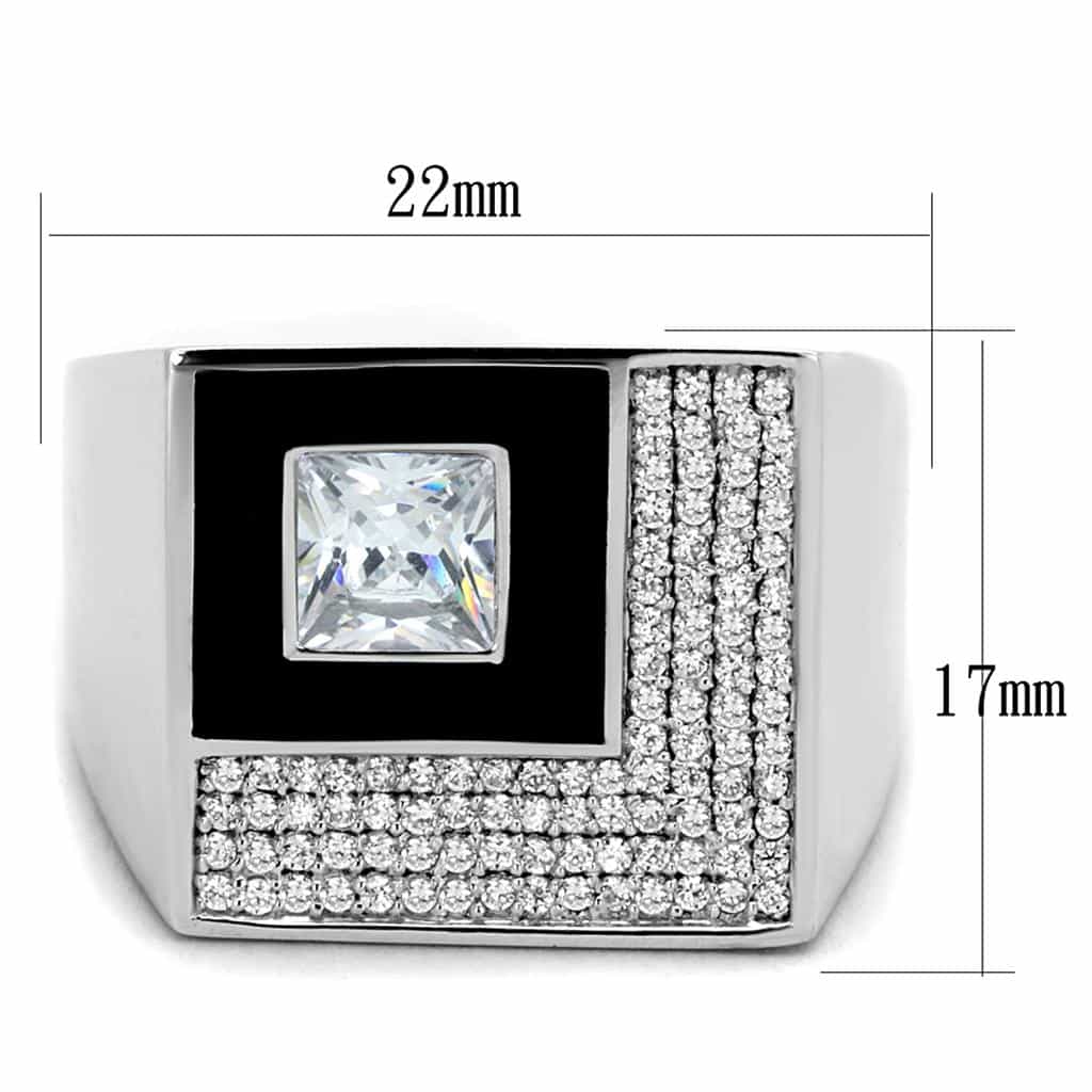 Sterling Silver Black Onyx CZ Princess Halo Frame Signet Ring view 7