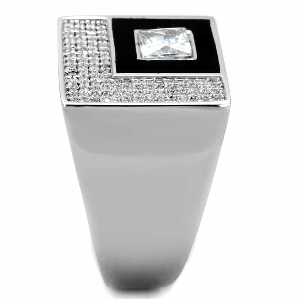Sterling Silver Black Onyx CZ Princess Halo Frame Signet Ring view 9