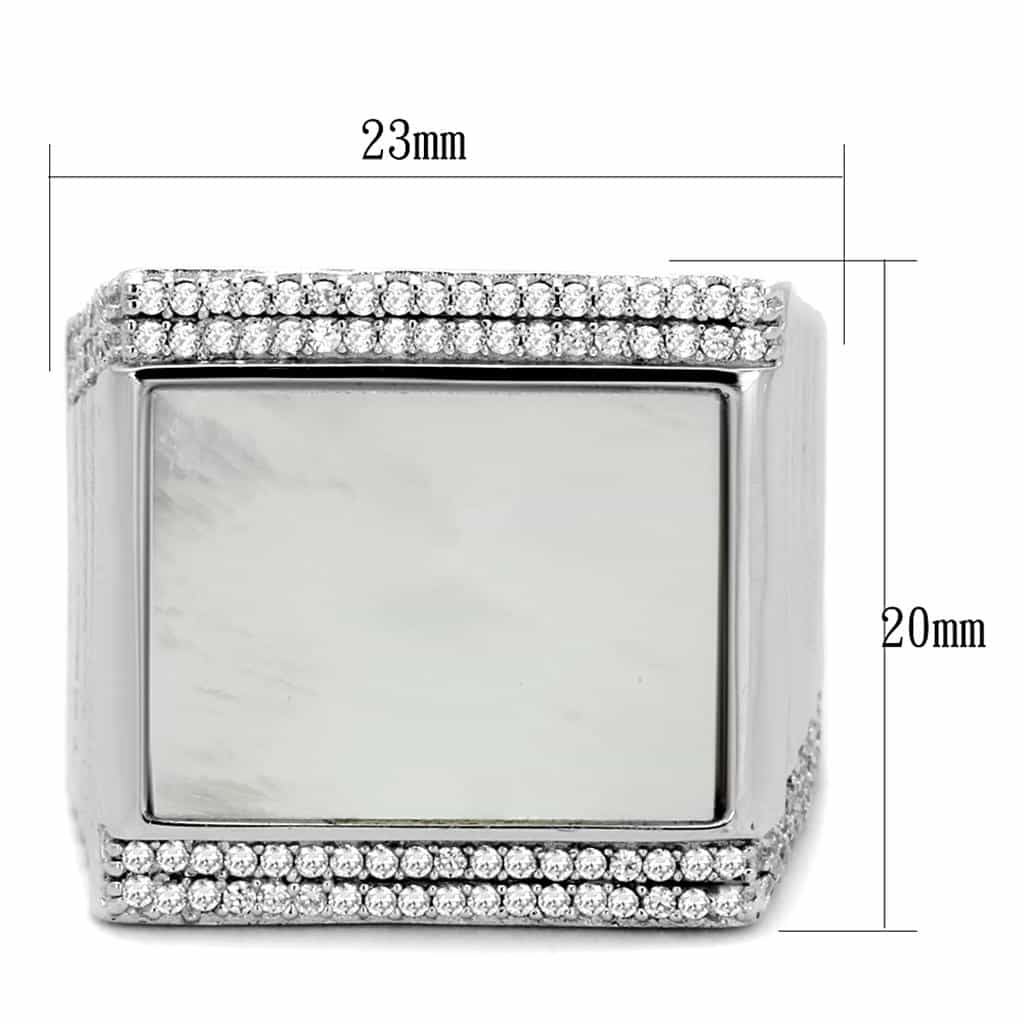 Sterling Silver Mother of Pearl CZ Pave Rectangle Signet Ring view 7