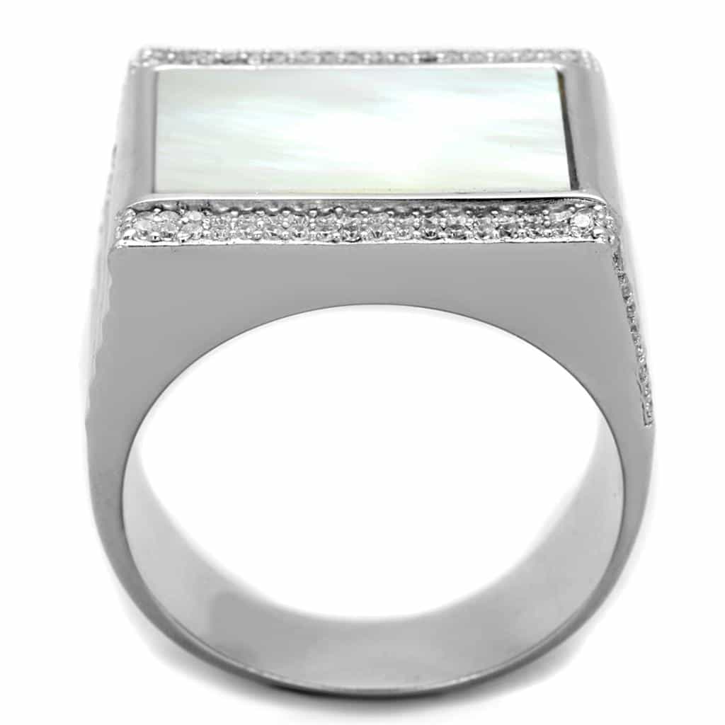 Sterling Silver Mother of Pearl CZ Pave Rectangle Signet Ring view 8