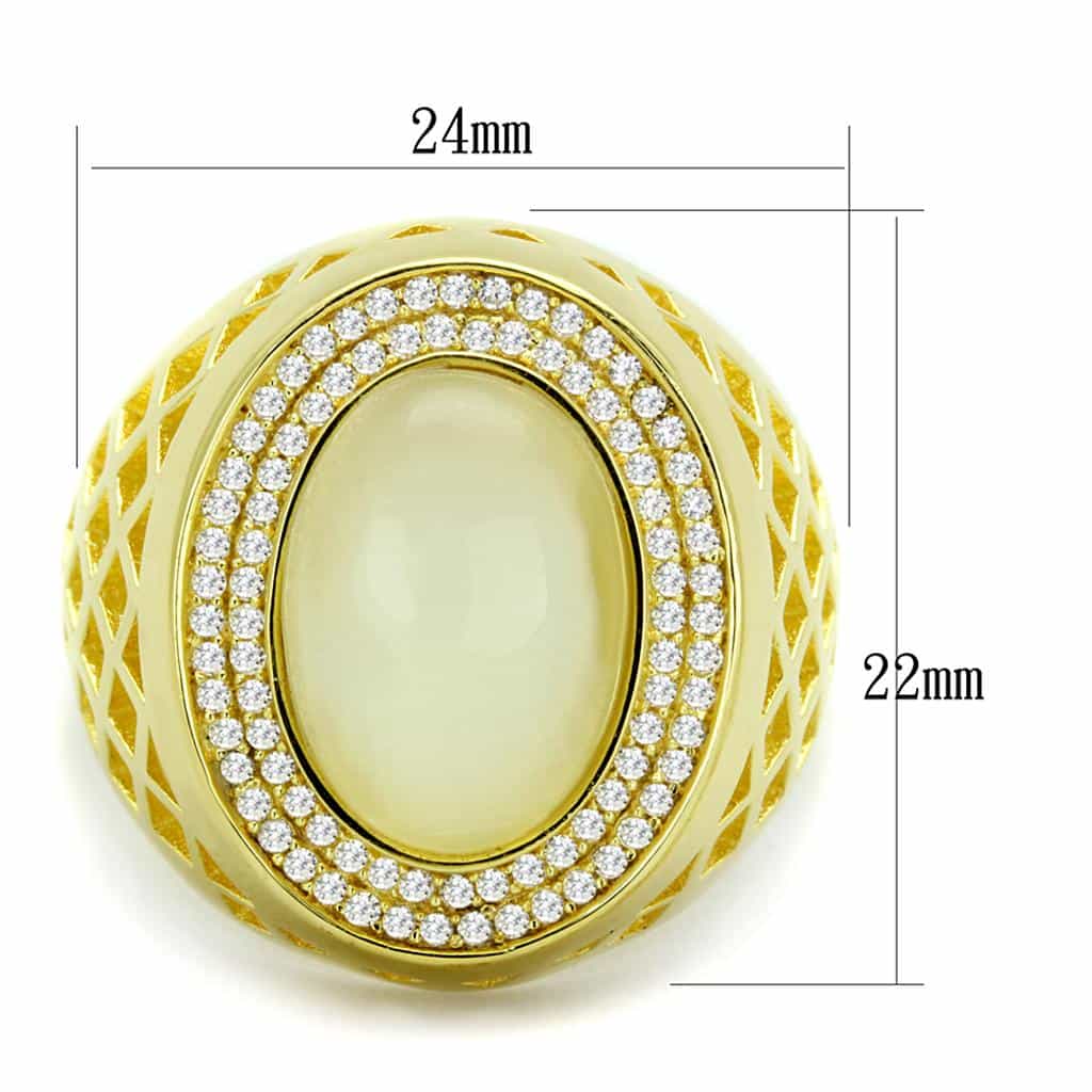 Sterling Silver Gold Two Tone Cats Eye CZ Lattice Oval Ring view 7