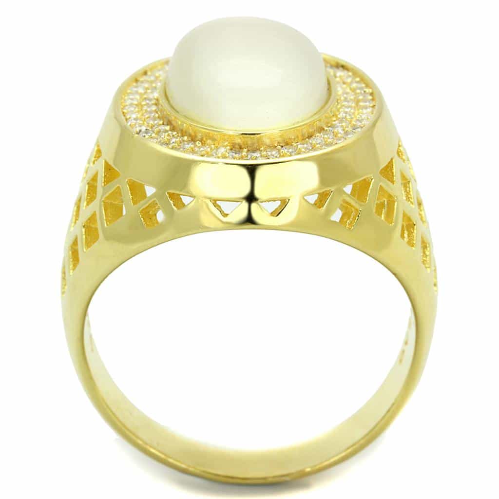 Sterling Silver Gold Two Tone Cats Eye CZ Lattice Oval Ring view 8