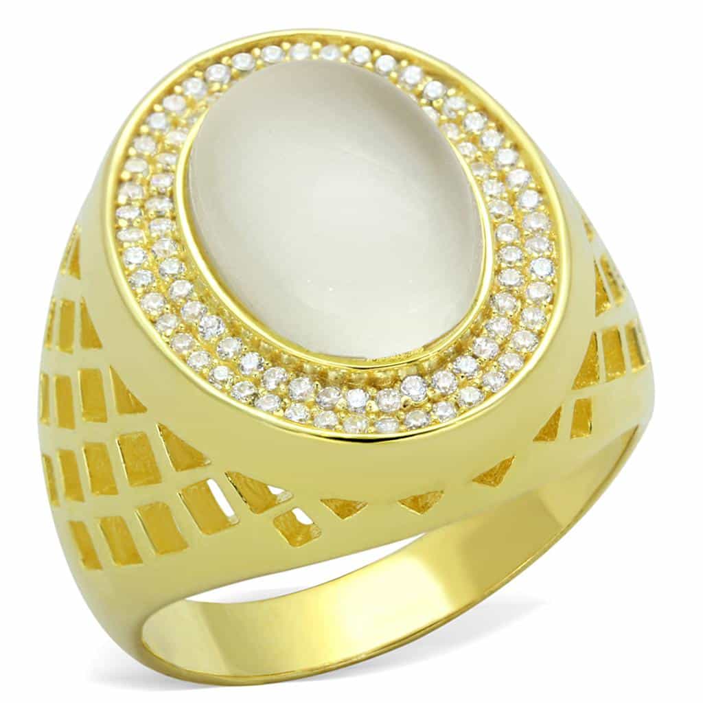 Sterling Silver Gold Two Tone Cats Eye CZ Lattice Oval Ring view 10