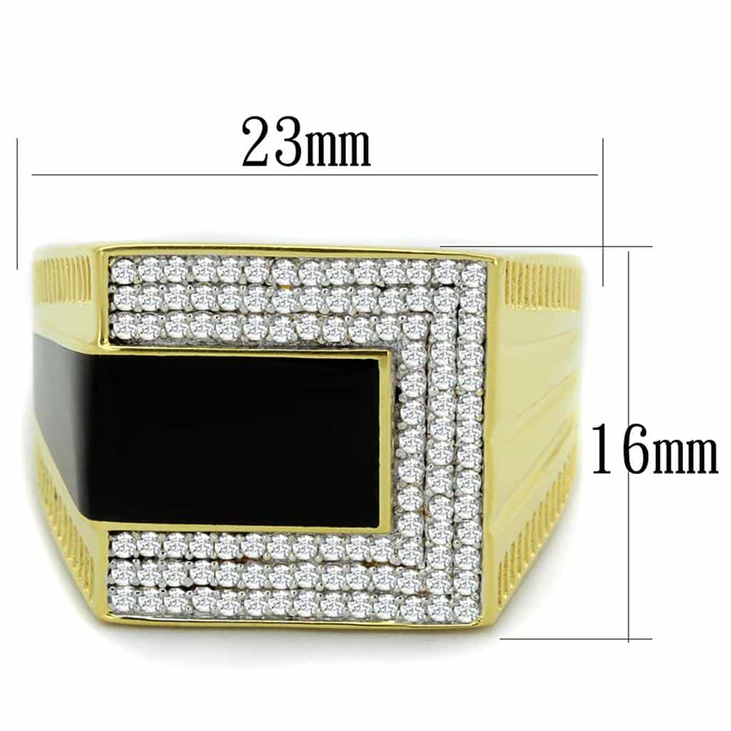 Sterling Silver Gold Two Tone Black Onyx CZ Pave Rectangle Ring view 2