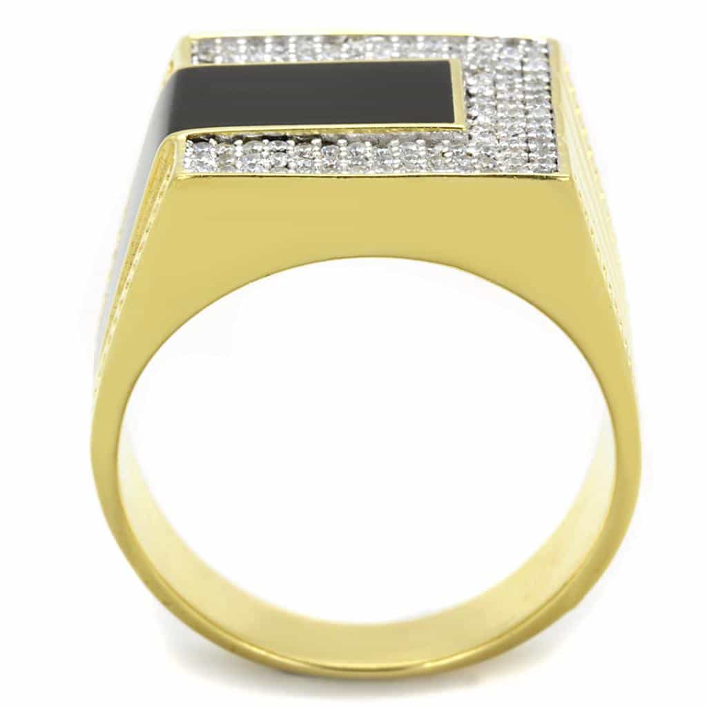 Sterling Silver Gold Two Tone Black Onyx CZ Pave Rectangle Ring view 3