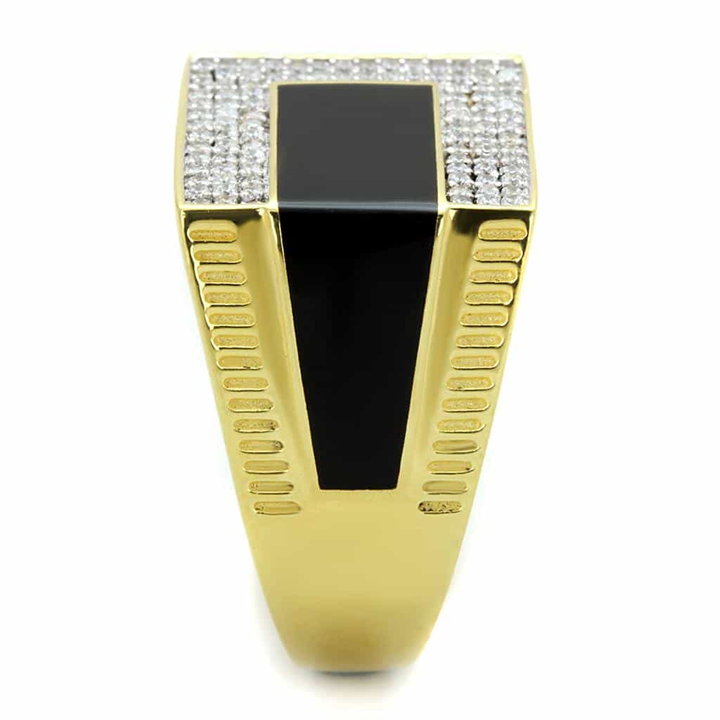 Sterling Silver Gold Two Tone Black Onyx CZ Pave Rectangle Ring view 4