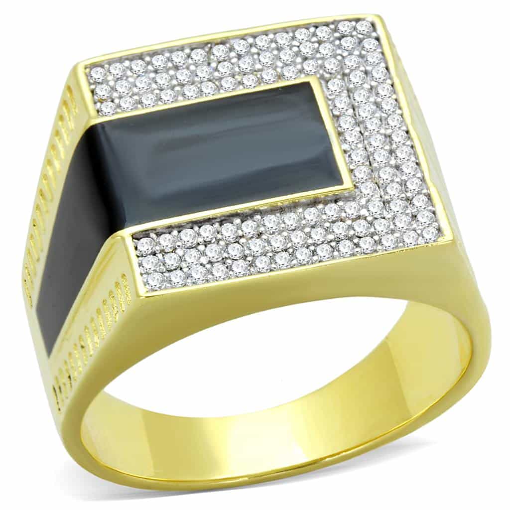 Sterling Silver Gold Two Tone Black Onyx CZ Pave Rectangle Ring view 5