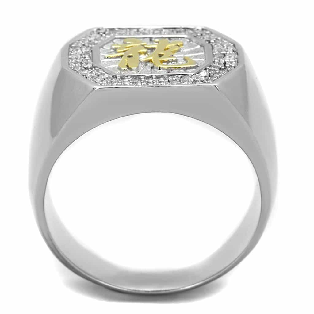 Sterling Silver CZ Pave Kanji Dragon Character Octagon Ring view 3