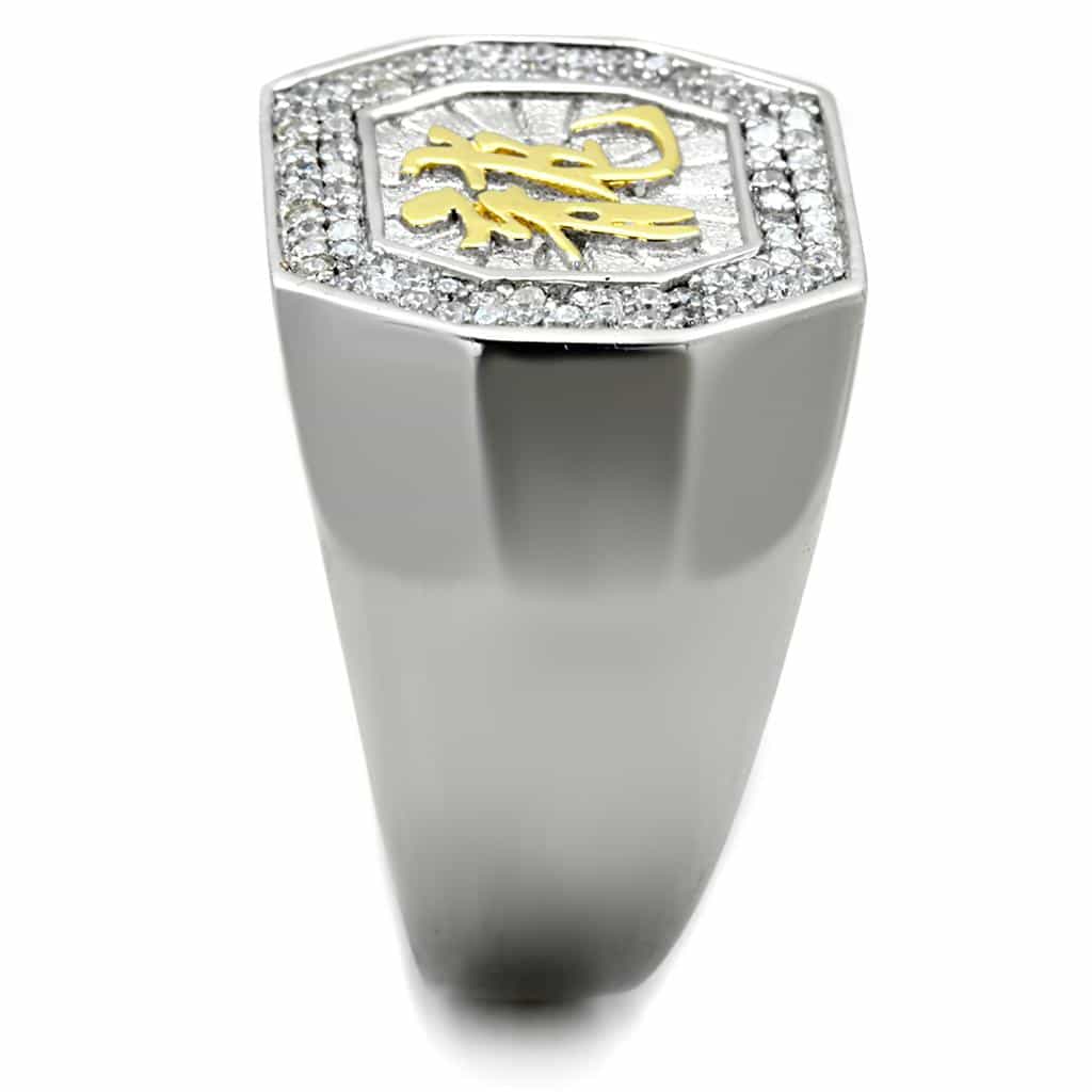 Sterling Silver CZ Pave Kanji Dragon Character Octagon Ring view 4