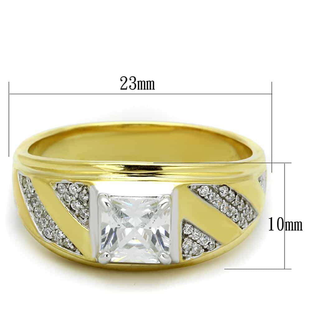 Sterling Silver Gold Two Tone CZ Princess V Arrow Signet Ring view 2