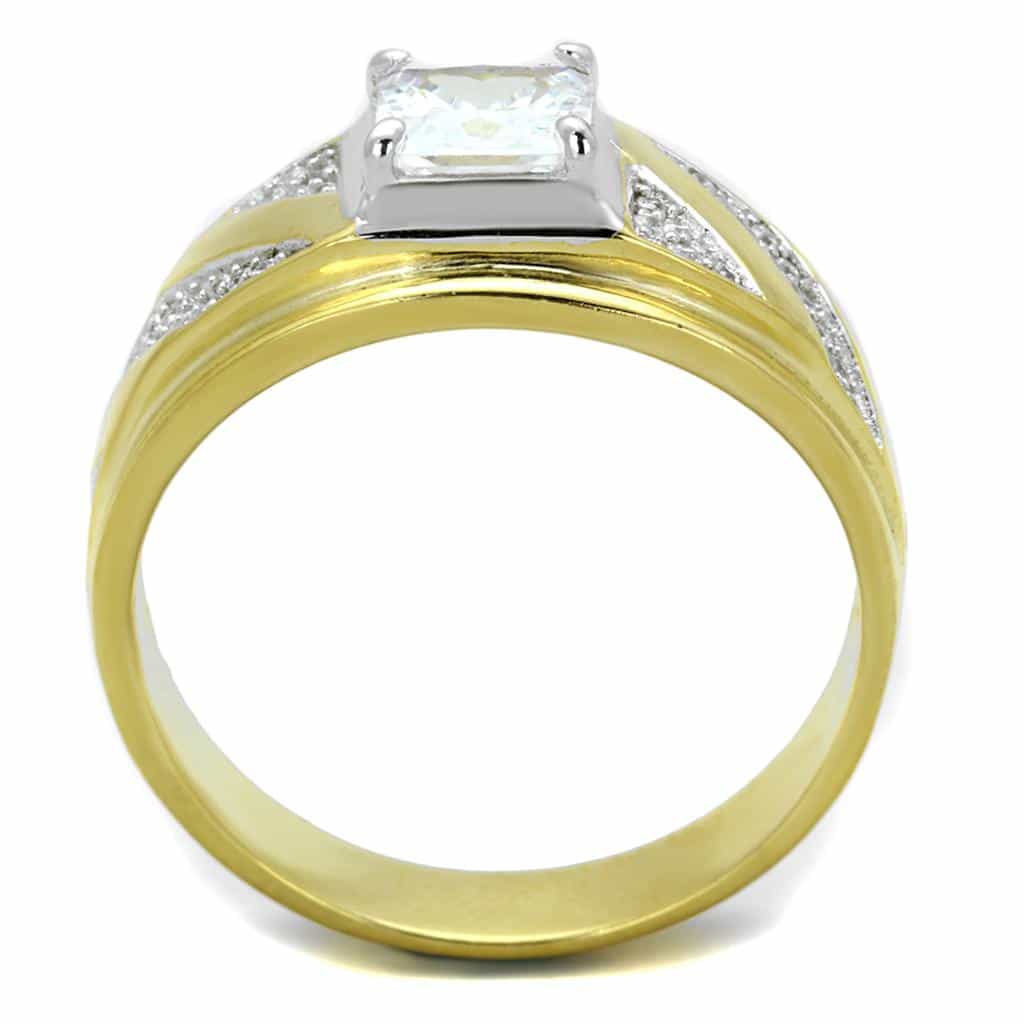 Sterling Silver Gold Two Tone CZ Princess V Arrow Signet Ring view 3