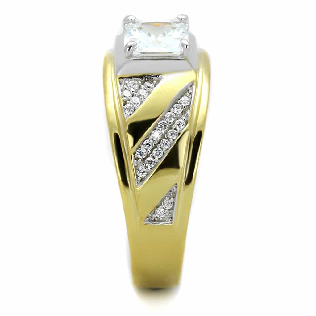 Sterling Silver Gold Two Tone CZ Princess V Arrow Signet Ring view 4