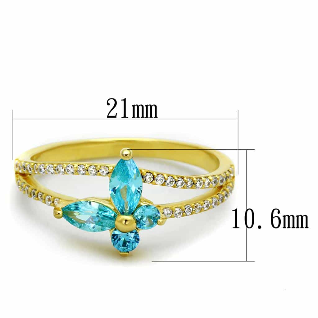 Sterling Silver Gold Two Tone Aqua CZ Butterfly Pave Ring view 7