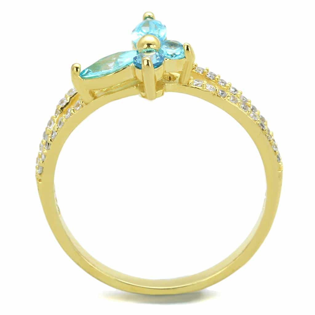 Sterling Silver Gold Two Tone Aqua CZ Butterfly Pave Ring view 8
