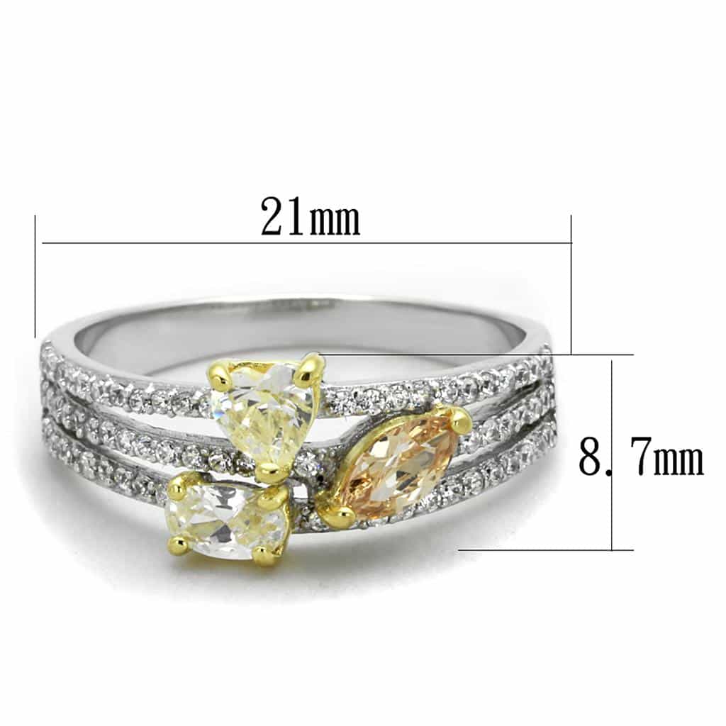 Sterling Silver Gold Two Tone Champagne CZ Heart Pear Split Ring view 2