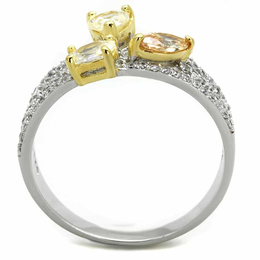 Sterling Silver Gold Two Tone Champagne CZ Heart Pear Split Ring view 3