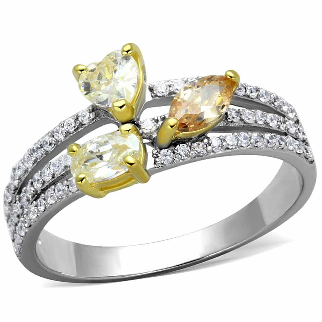 Sterling Silver Gold Two Tone Champagne CZ Heart Pear Split Ring view 10