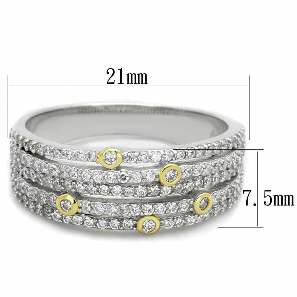Sterling Silver Gold Two Tone CZ Multi Row Bezel Station Ring view 2
