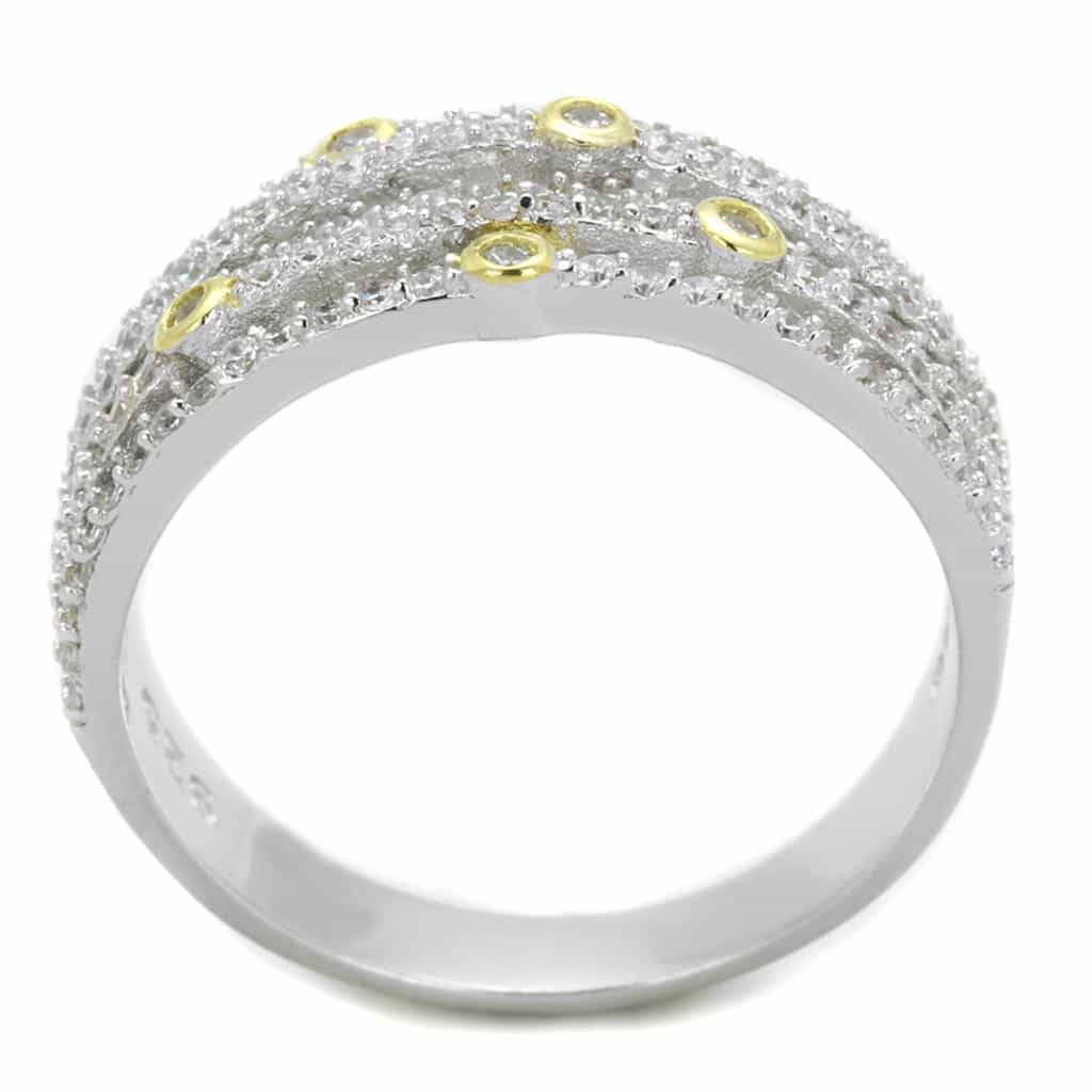 Sterling Silver Gold Two Tone CZ Multi Row Bezel Station Ring view 8