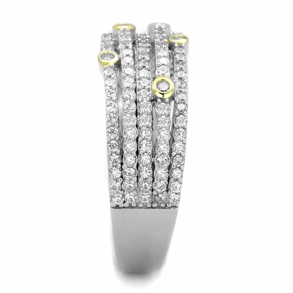 Sterling Silver Gold Two Tone CZ Multi Row Bezel Station Ring view 9