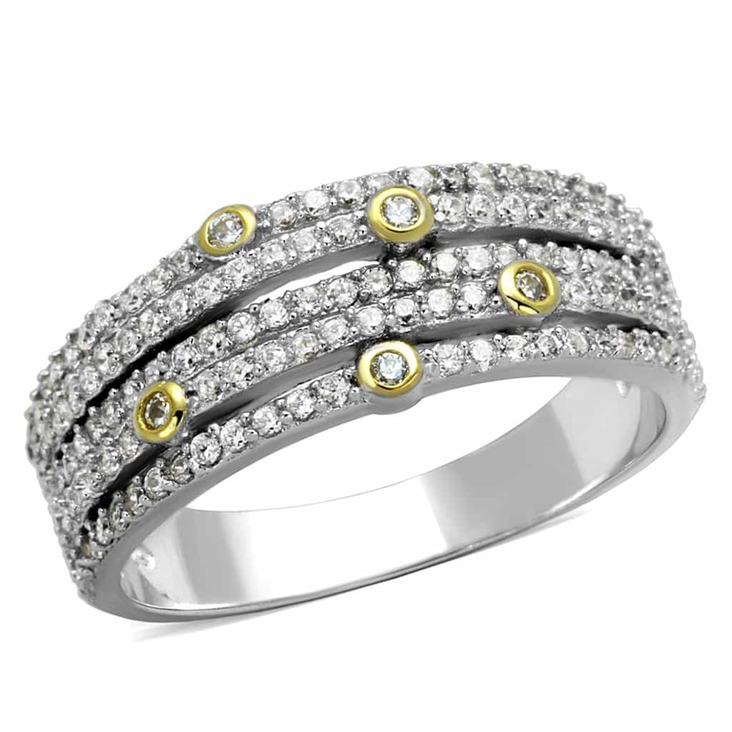 Sterling Silver Gold Two Tone CZ Multi Row Bezel Station Ring view 10