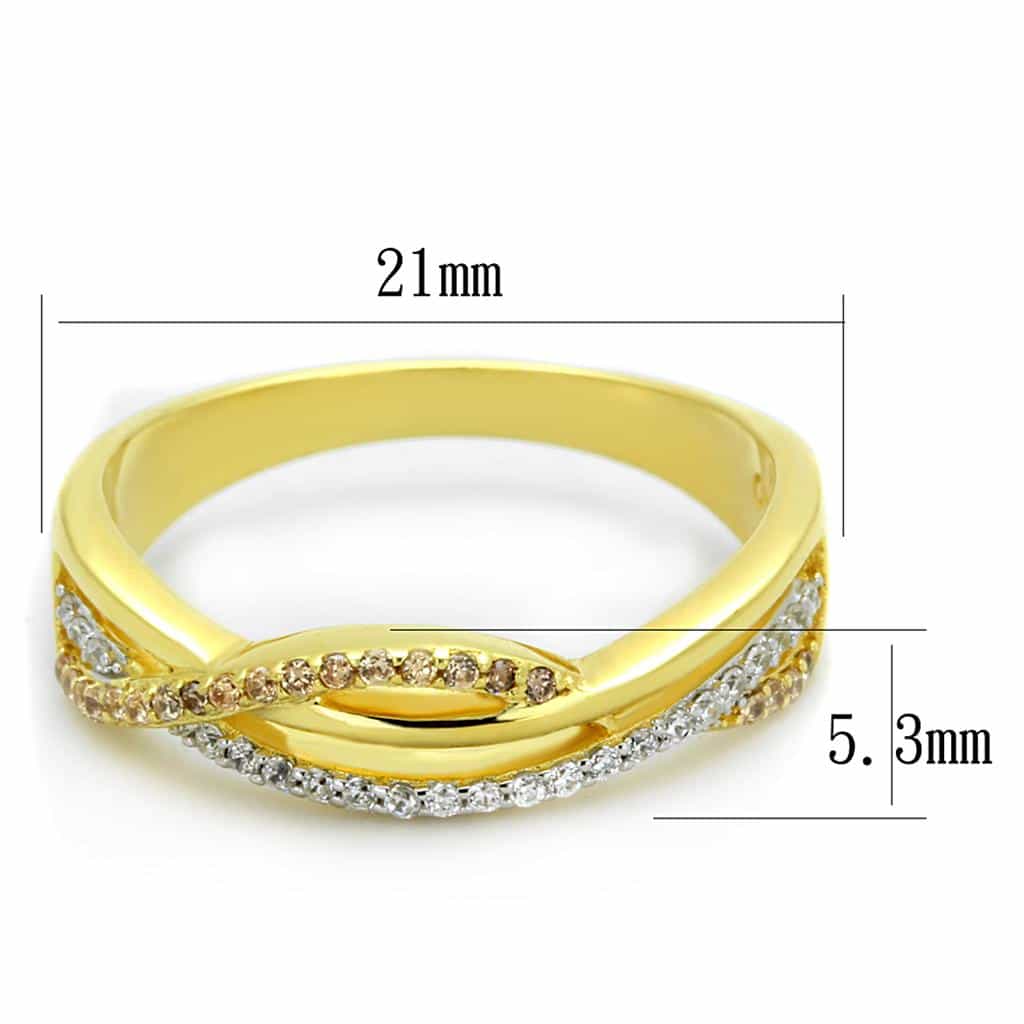 Sterling Silver Gold Two Tone CZ Wave Crossover Pave Ring view 2
