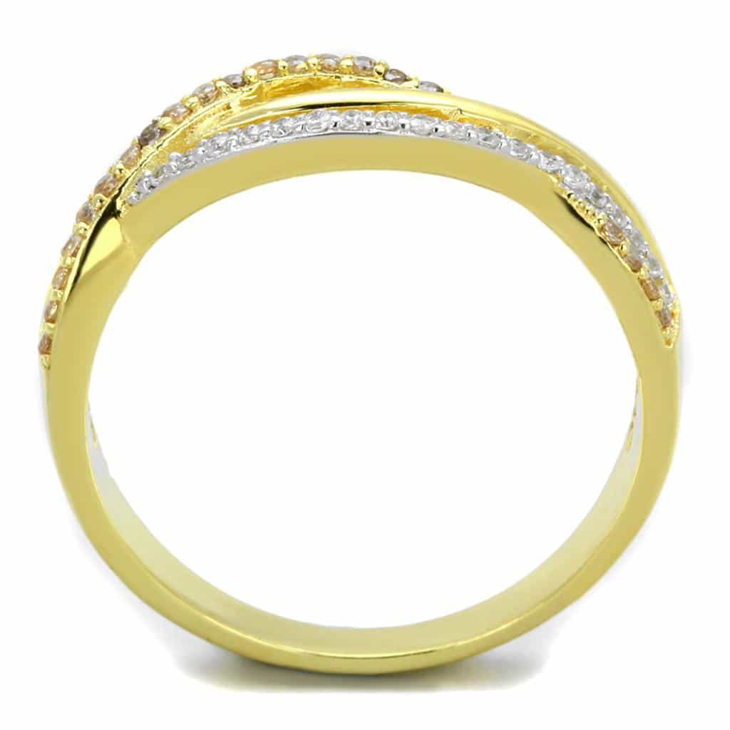 Sterling Silver Gold Two Tone CZ Wave Crossover Pave Ring view 3